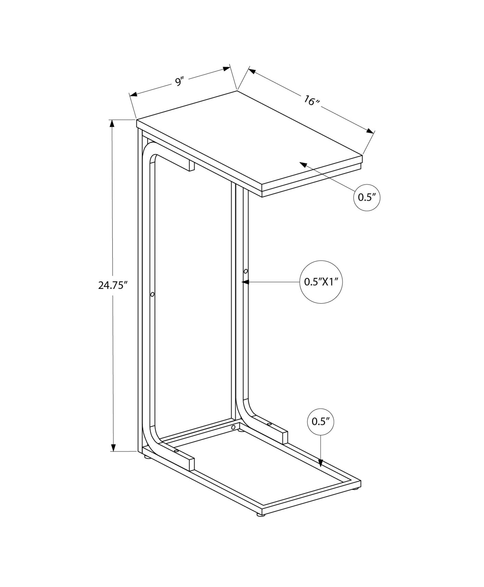 Accent Table, C Shaped, End, Side, Snack, Living Room, Bedroom, Black Laminate, Black Metal, Contemporary, Modern Black Mdf