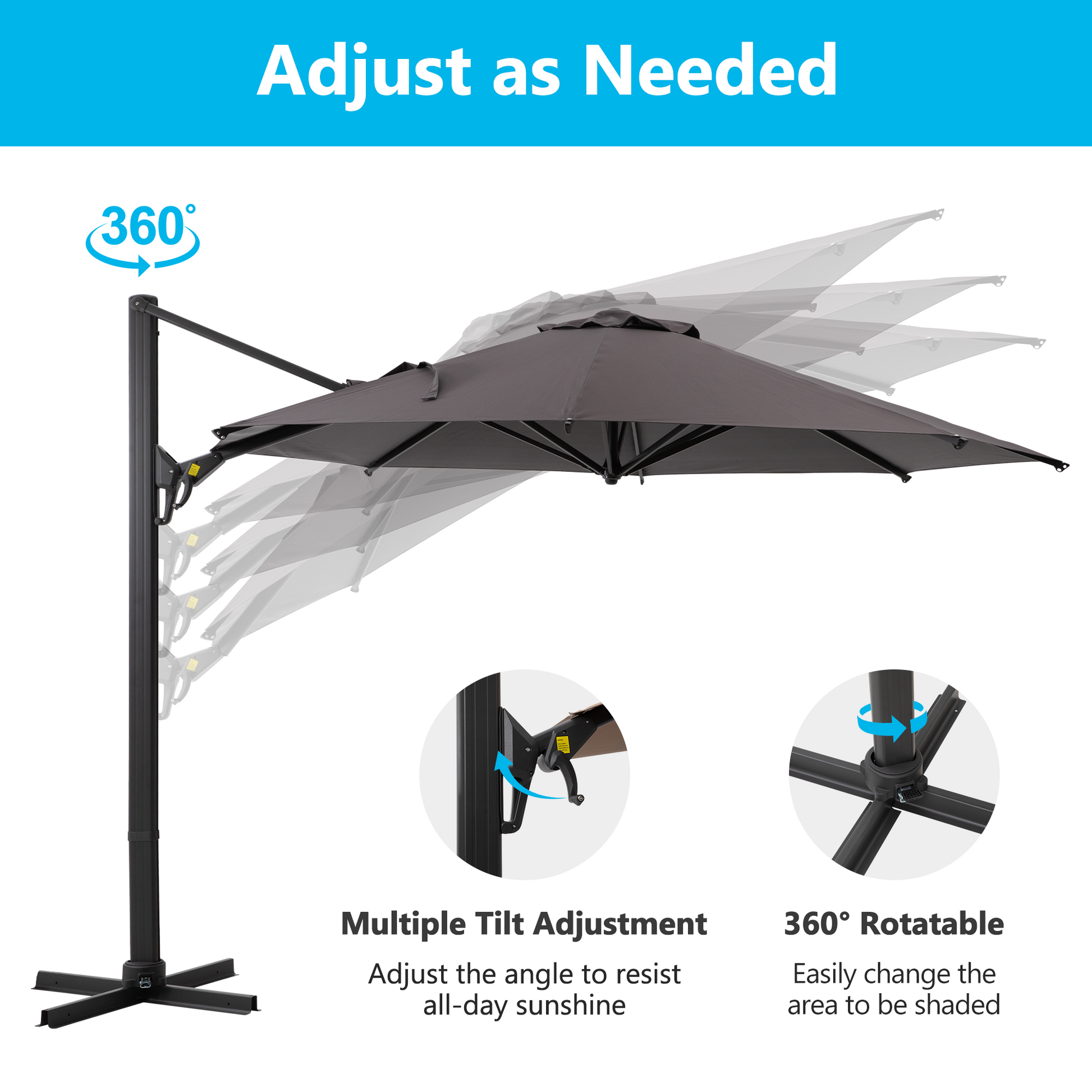 11 Ft Cantilever Patio Umbrella, Round Outdoor Offset Umbrella With 36 11 Ft Cantilever Patio Umbrella, Round Outdoor Offset Umbrella With 36