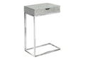 Accent Table, C Shaped, End, Side, Snack, Storage Drawer, Living Room, Bedroom, Grey Laminate, Chrome Metal, Contemporary, Modern Grey Particle Board