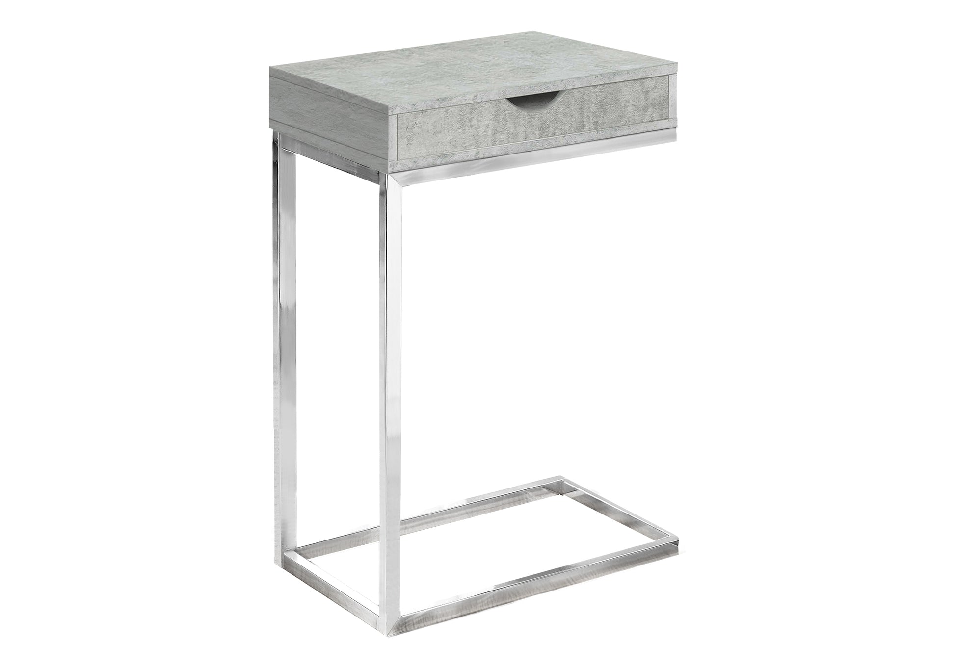 Accent Table, C Shaped, End, Side, Snack, Storage Drawer, Living Room, Bedroom, Grey Laminate, Chrome Metal, Contemporary, Modern Grey Particle Board