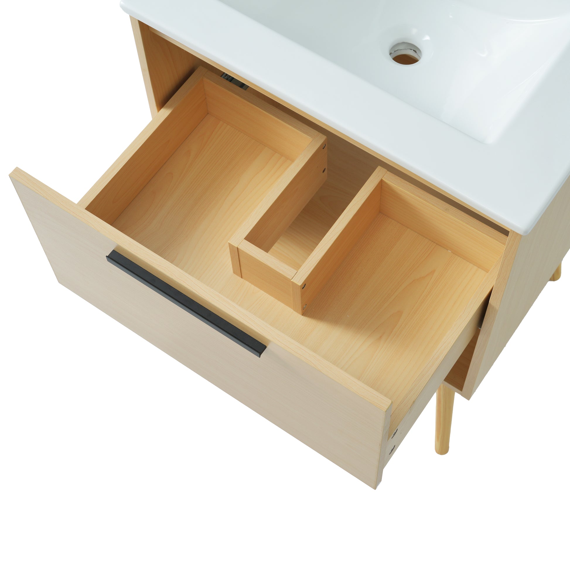 24" Bathroom Vanity With Sink Combo, Multi Functional Bathroom Cabinet With Drawer, Mdf Board, Natural Natural Solid Wood Mdf