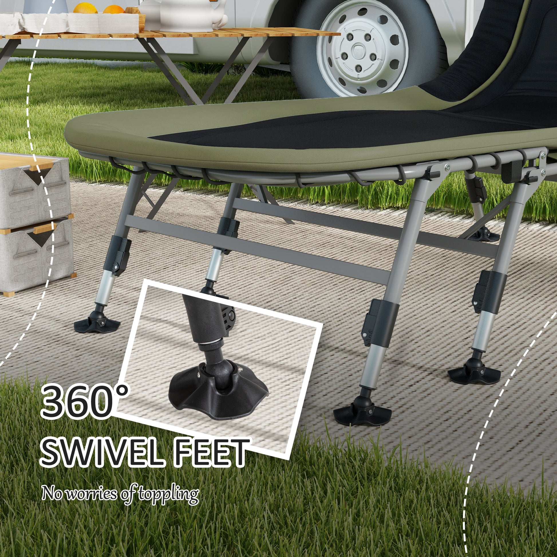 Outsunny Camping Cot For Adults, Folding Bed With Soft Padded Cushions & Headrest, 180 Adjustable Reclining Lounger, Heavy Duty And Portable With A 400 Lbs. Capacity, Dark Green Dark Green Oxford Fabric