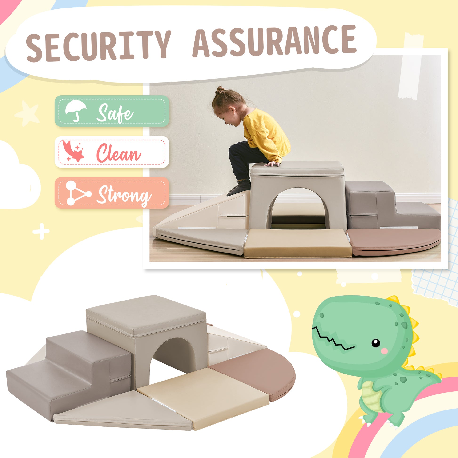 Soft Climb And Crawl Foam Playset 9 In 1Safe Soft Foam Nugget Block For Infants, Preschools, Toddlers, Kids Crawling And Climbing Indoor Active Play Structure Beige Foam