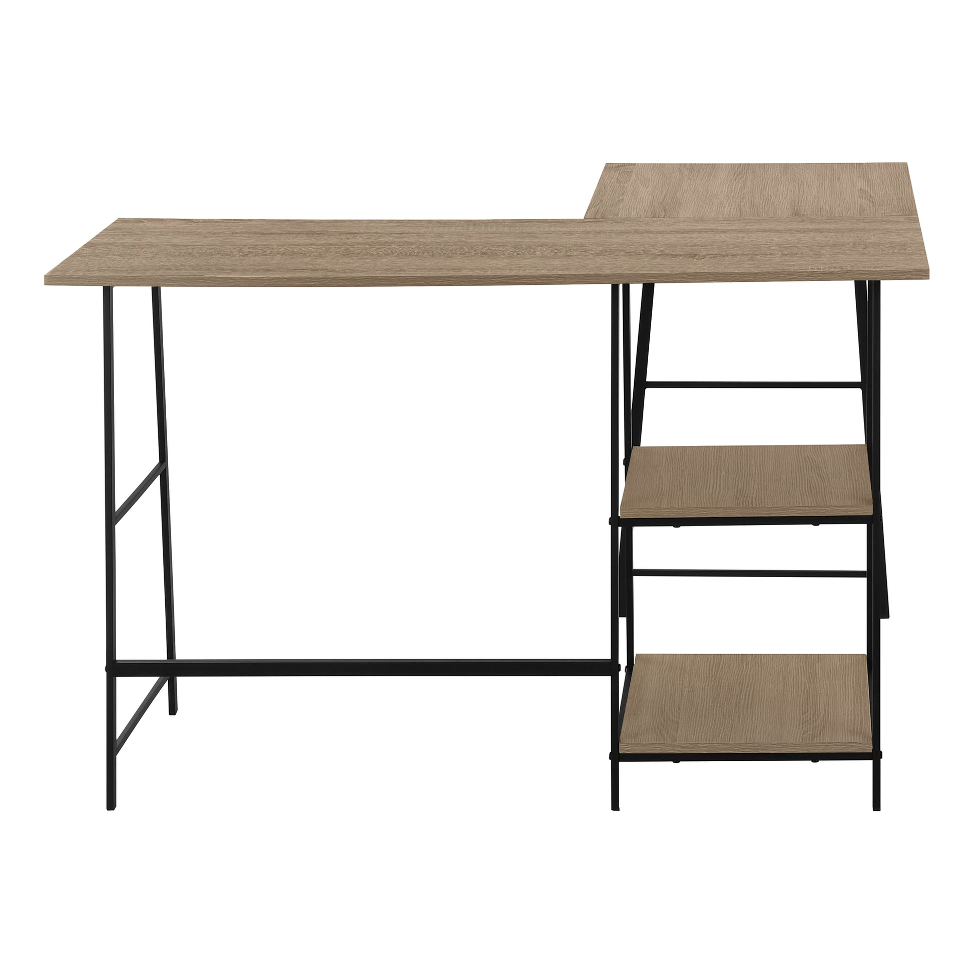 Computer Desk, Home Office, Corner, Storage Shelves, 48"L, L Shape, Work, Laptop, Brown Laminate, Black Metal, Contemporary, Modern Taupe Metal