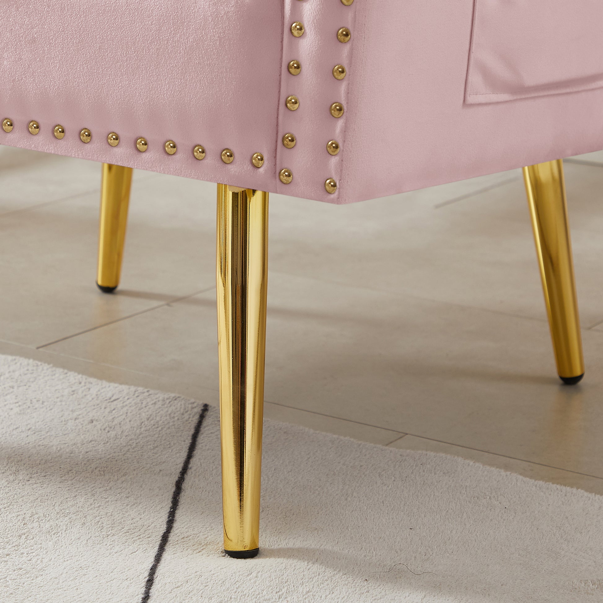 Pink Velvet Armchair With Metal Legs Pink Foam Velvet