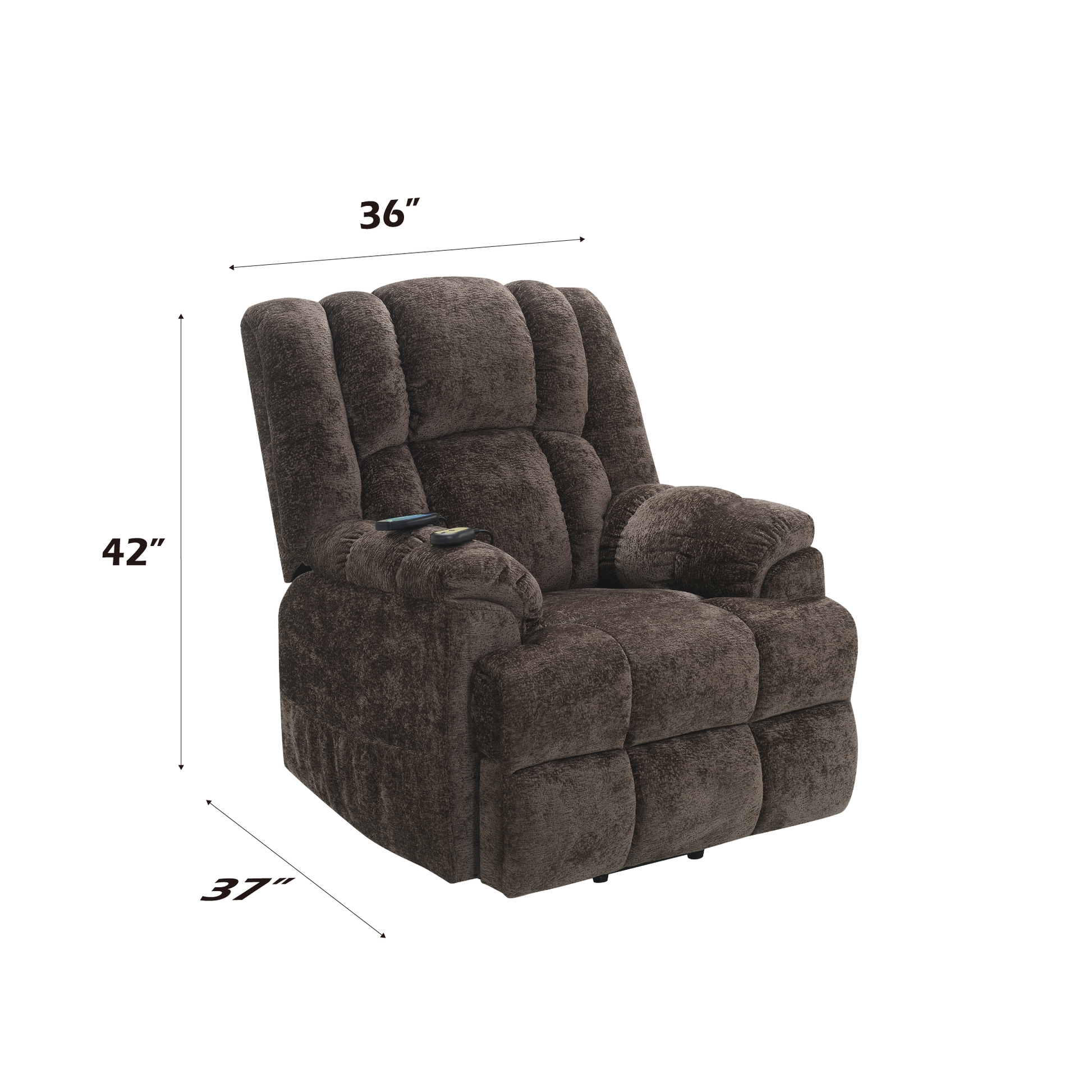 Pacay Power Recliner W Lift, Heating & Massage, Brown Velvet Lv02998 Brown Upholstered