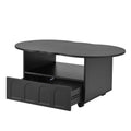 Flexible Cream Style Coffee Table With 2 Brake Wheels, Cloud Top Side Table With Drawer, Irregular Center Table With Large Storage For Living Room, Black, 39.37''X 23.6'' Black Particle Board