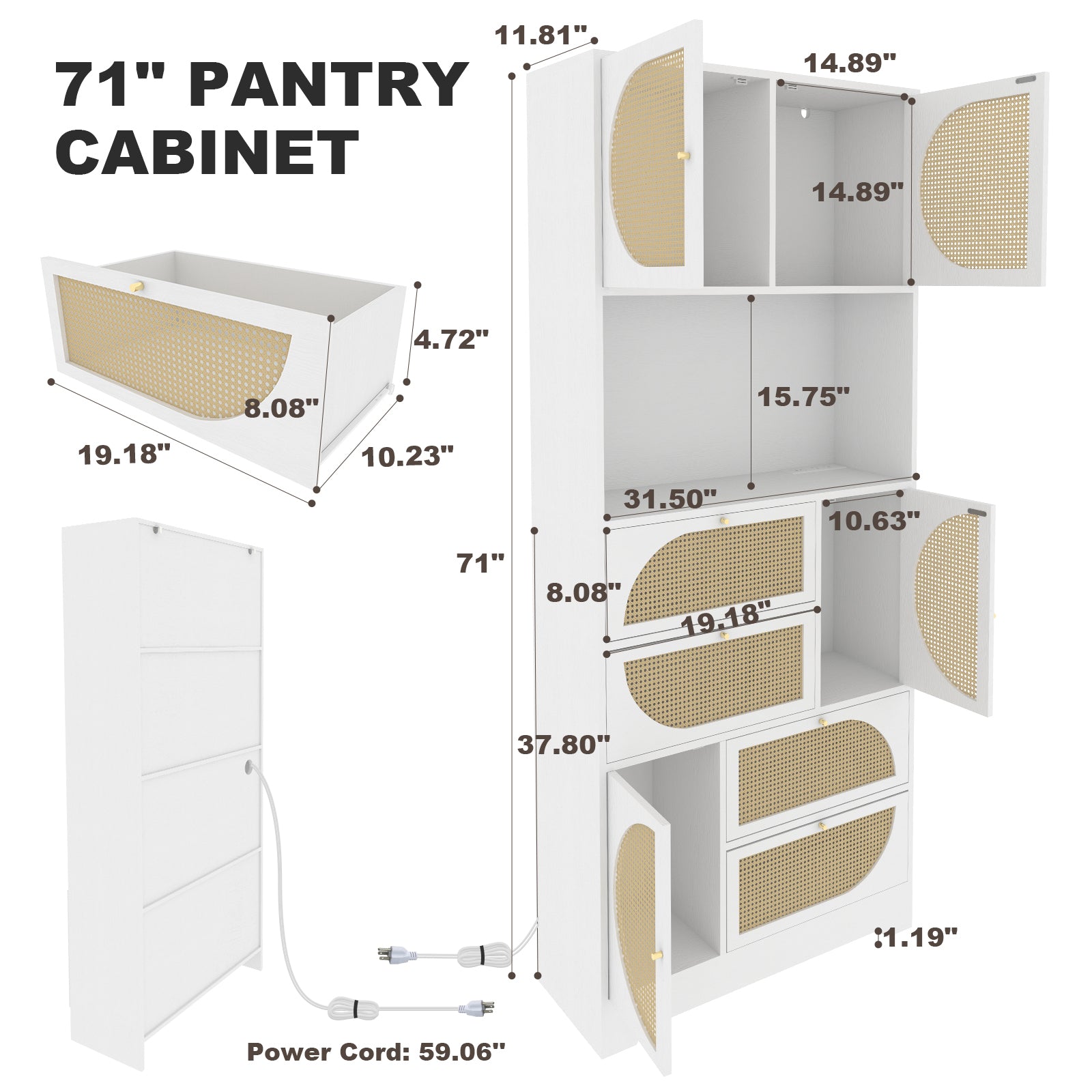 Storage Cabinet With Rattan Doors, Tall