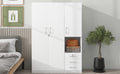 2 Doors Wooden Wardrobe Storage For Bedroom, With Shelves And 3 Drawers, White White Particle Board