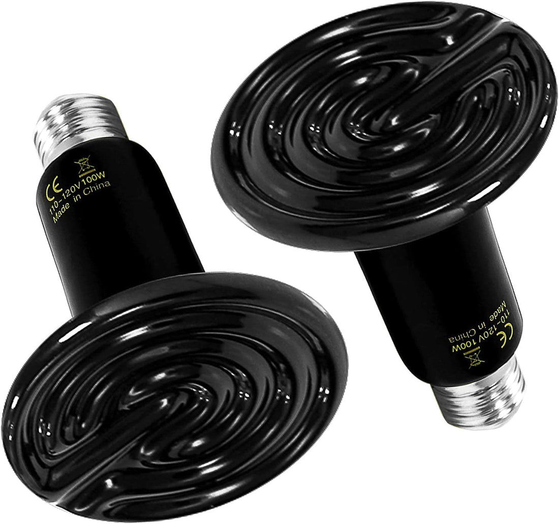 Reptile Heat Lamp 100W 2 Pack Ceramic Heat Emitter, No Light Emitting Heat Bulbs For Amphibian Pet Brooder Coop Incubating Chicken, Lizard Bearded Dragon Turtle Snake Terrarium Black Black Ceramic