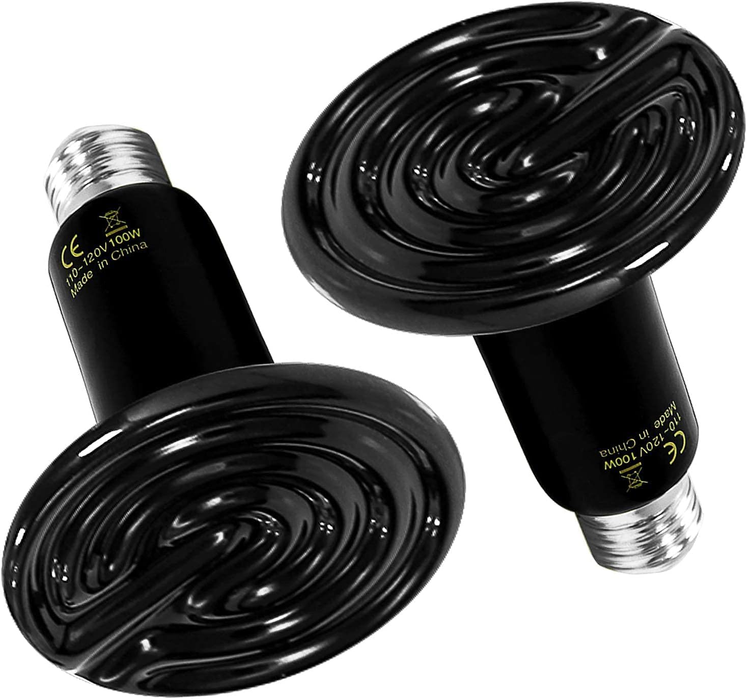 Reptile Heat Lamp 100W 2 Pack Ceramic Heat Emitter, No Light Emitting Heat Bulbs For Amphibian Pet Brooder Coop Incubating Chicken, Lizard Bearded Dragon Turtle Snake Terrarium Black Black Ceramic