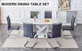 1 Table And 6 Chairs Set.Modern Grey Mdf Faux Marble Dining Table With Double V Shaped Supports.Paired With 6 Modern Pu Artificial Leather Soft Cushion With Silver Metal Legs.F Vv,C 1162 Gray Seats 6 Mdf Metal