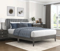 Modern Style Queen Platform Bed 1Pc Velvet Upholstered Headboard Gray Finish Solid Wood Legs Bedroom Furniture Bed In A Box Box Spring Not Required Queen Gray Gray Wood Bedroom Velvet Engineered