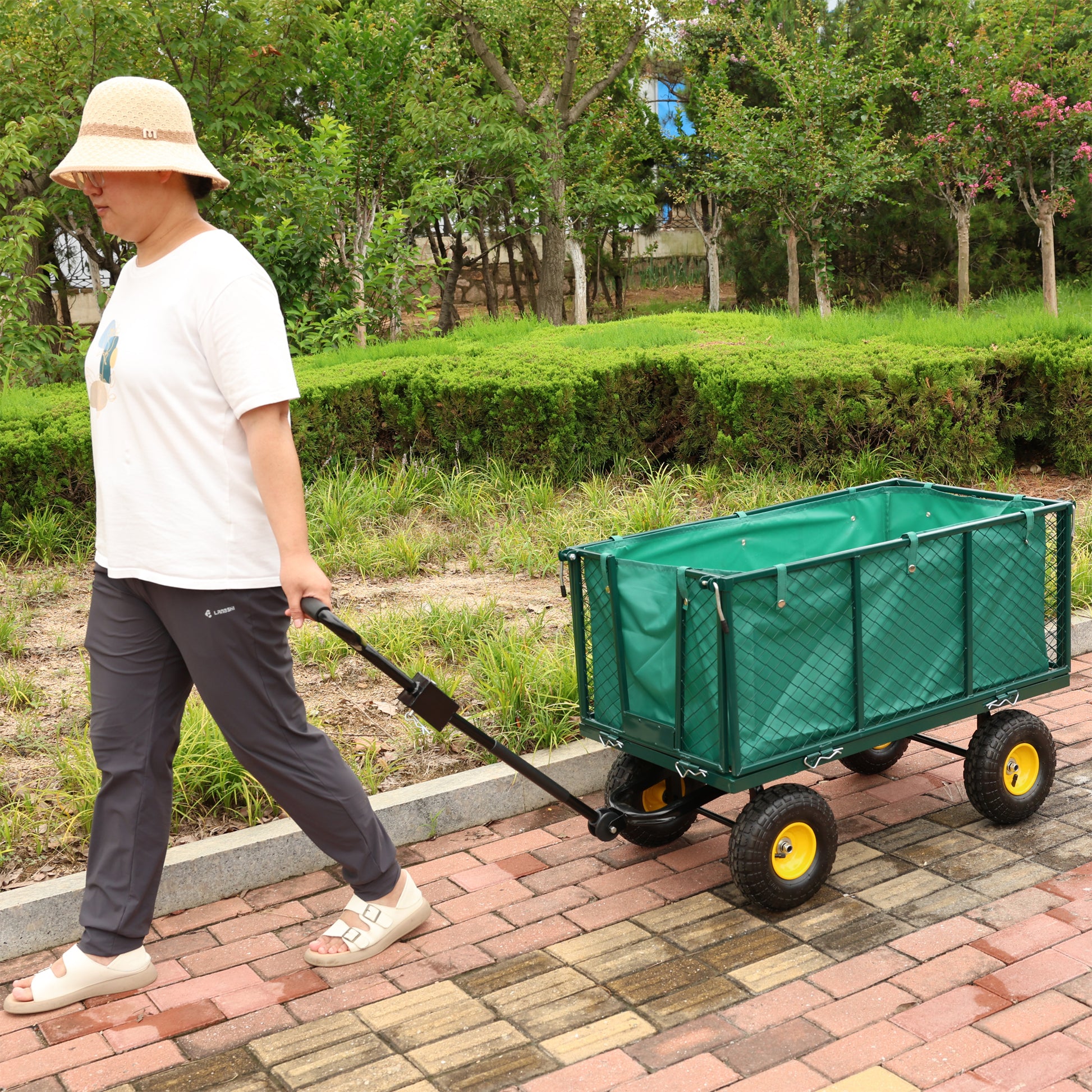 Flower Cart Garden Flower Cart Is Easier To Transport Firewood Green Cloth Bag Green Iron,Oxford Fabric