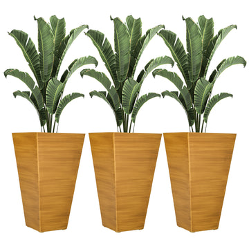 large outdoor planter pots near me Outsunny 28" Tall Outdoor Planters, Set Of 3 Large Taper Planters With Drainage Holes And Plug, Faux Wood Plastic Flower Pots For Outdoor, Indoor,