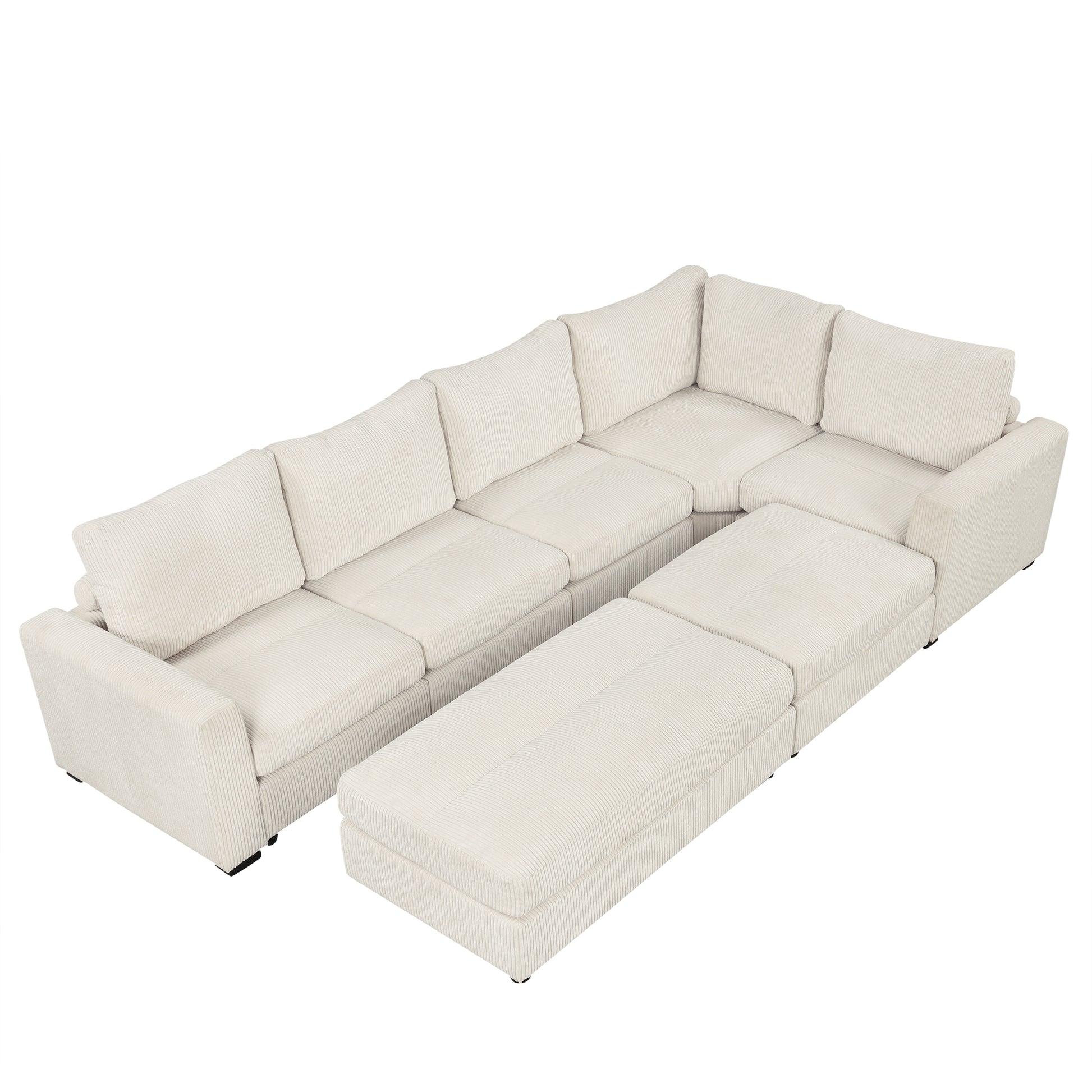 121.3" Sectional Couch Sofa Bed Modular Sofa With Two Movable Ottomans For Living Room Old Sku:N719S001640A , Beige Beige Foam Corduroy 7 Seat