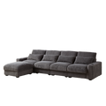 128 Inch Corduroy With Cup Holder Super Large L Shaped Sofa, Movable Footrest, Four Waist Pillows And Four Back Cushion, With Usb Port And T Pyce Port Grey Corduroy 4 Seat
