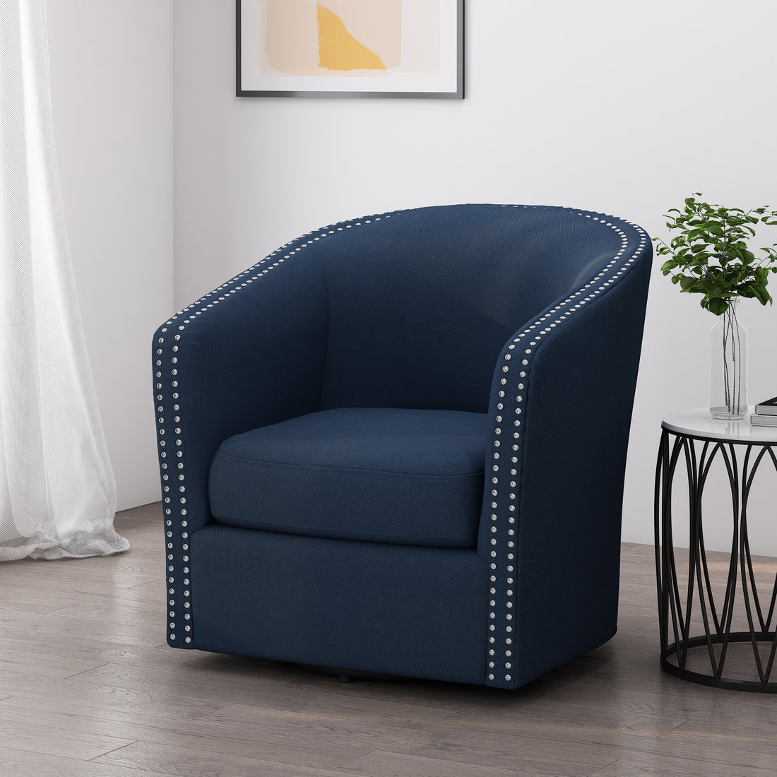 Swivel Chair Blue Fabric