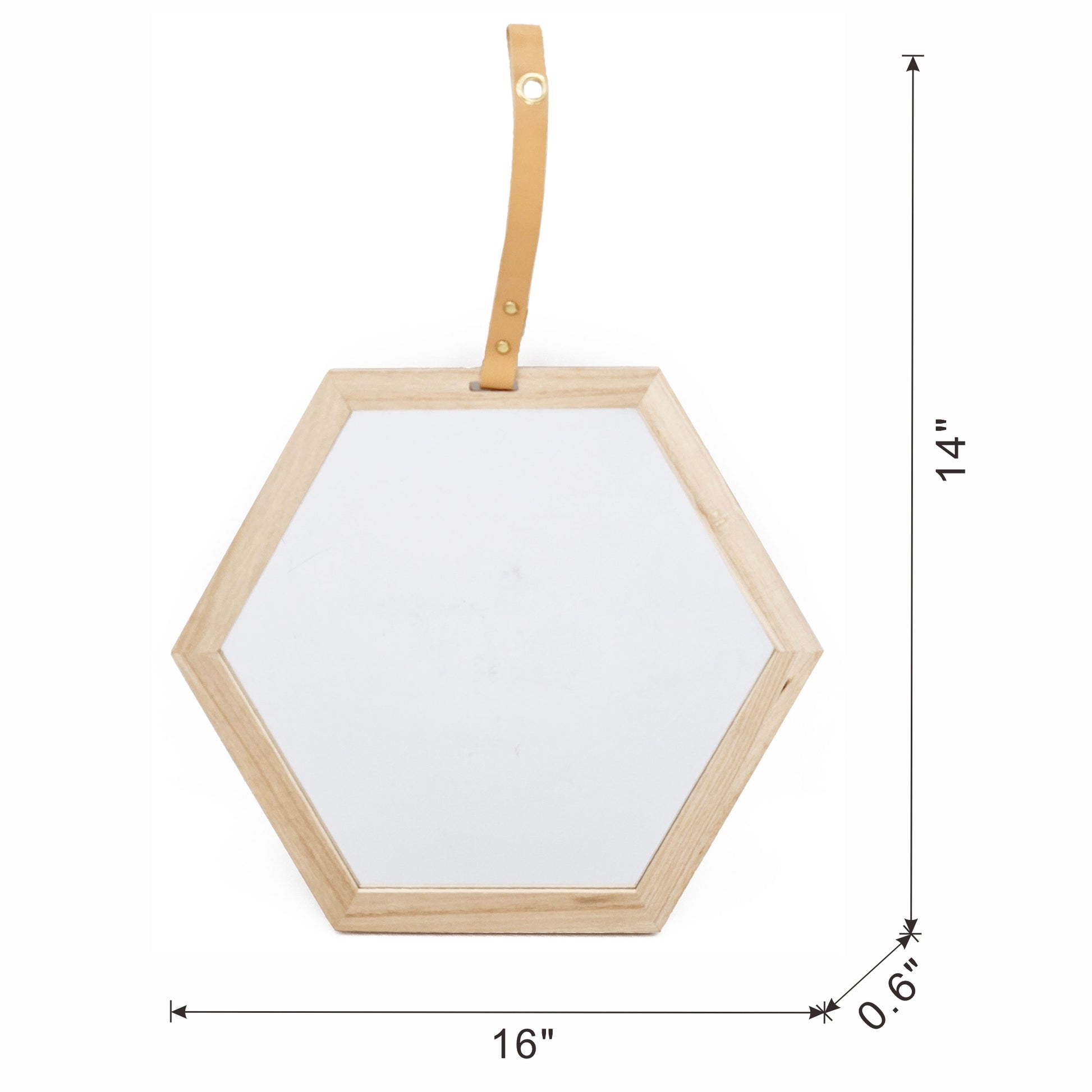 Harlan Hexagon Mirror, 16X14" Beige Brown Wood Glass