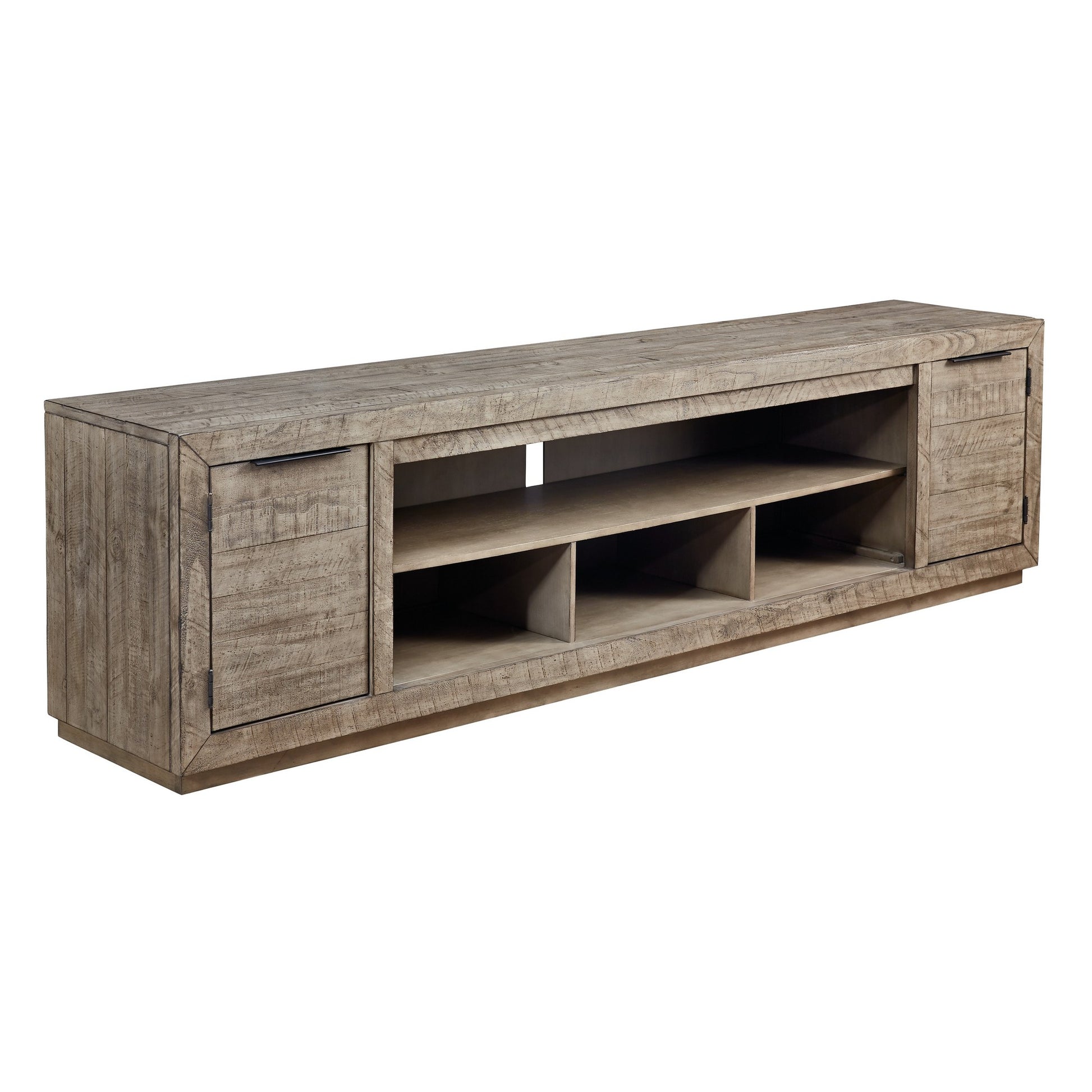 92 Inch Rustic Wood Tv Entertainment Console, Low Profile, Brown Brown 90 Inches Or Larger Wood