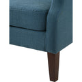 Keva 31 Inch Accent Chair, Deep Button Tufted Wingback, Smooth Blue Fabric Black Blue Wood Fabric