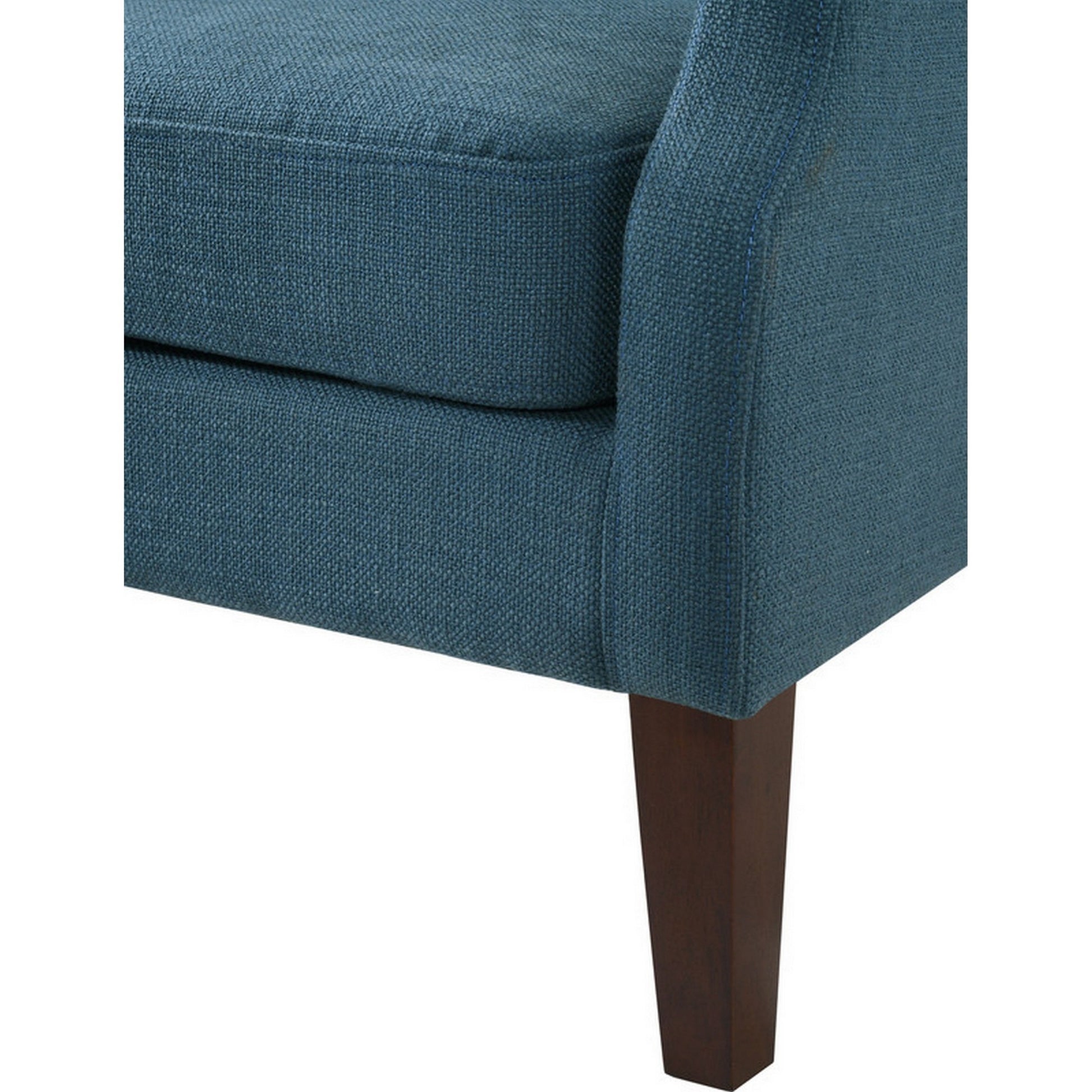 Keva 31 Inch Accent Chair, Deep Button Tufted Wingback, Smooth Blue Fabric Black Blue Wood Fabric