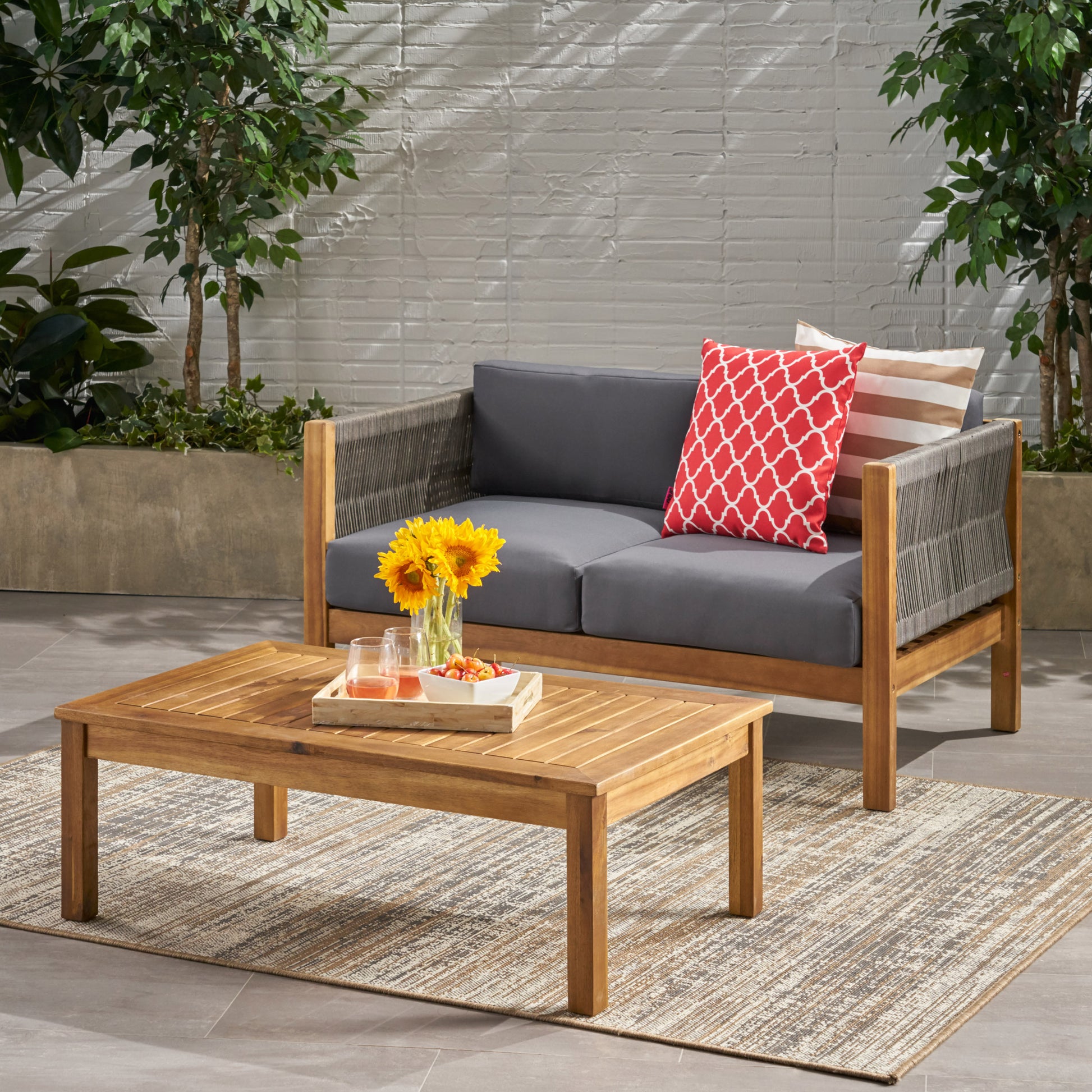 Laurel Outdoor 4 Seater Chat Set Seat & Coffee Table & Club Chair Teak Acacia Wood