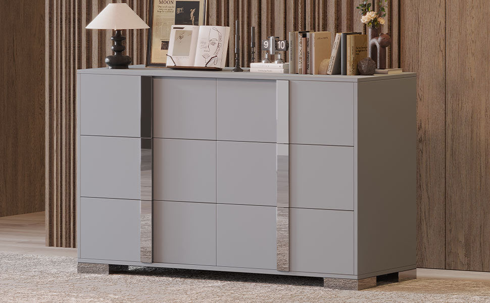 Elegant Modern Dresser With Metal Handle,Mirrored Storage Cabinet With Elegant Modern Dresser With Metal Handle,Mirrored Storage Cabinet With