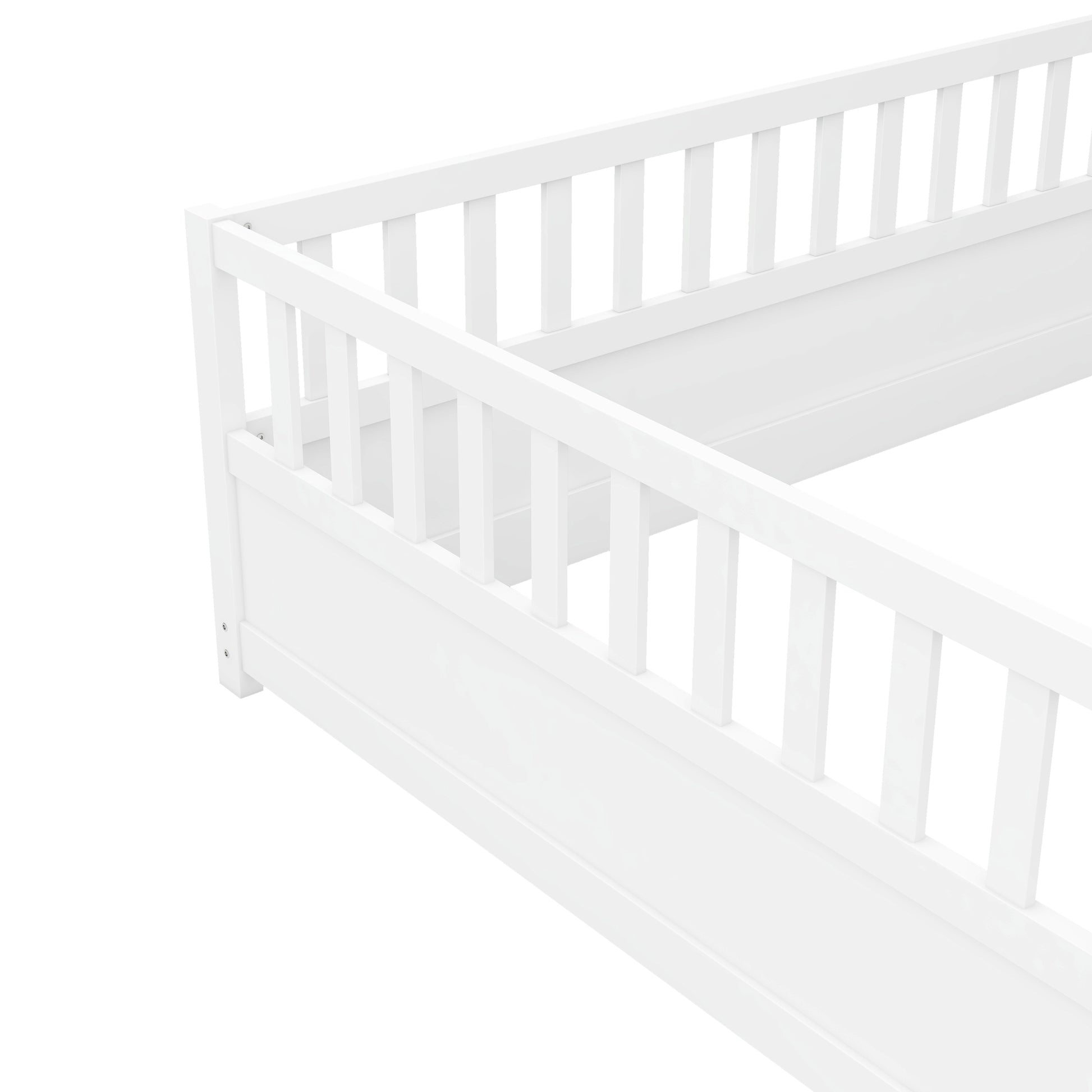 Full Size Floor Bed, Integral Construction With Super High Security Barrier, Door, Children'S Floor Bed Frame, Montessori Wooden Children'S Floor Bed, White Box Spring Required Full White Wood Brown