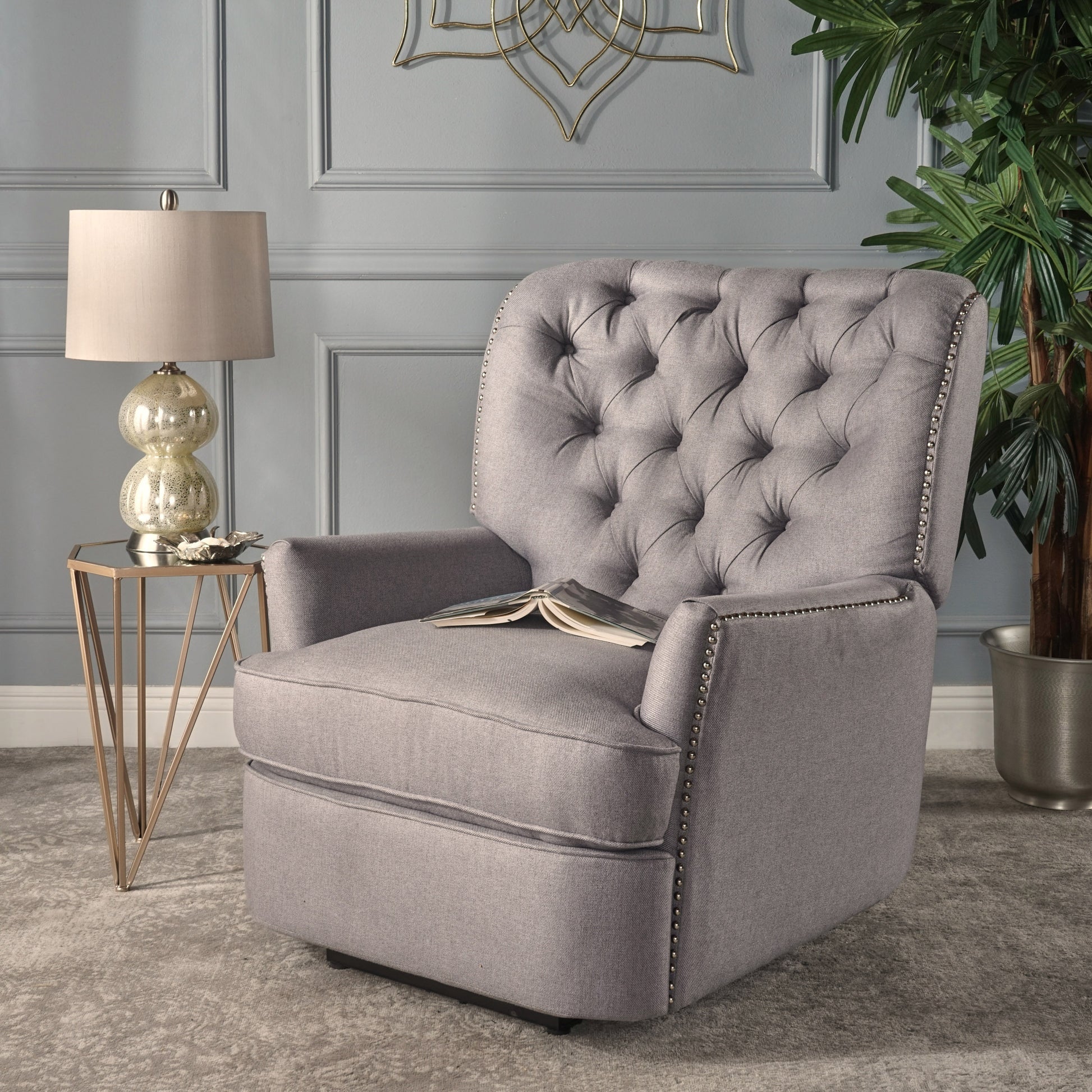 Indulge In Supreme Comfort: Electric Recliner Chair With Elegant Copper Accents And Soft Light Grey Upholstery Light Grey Fabric