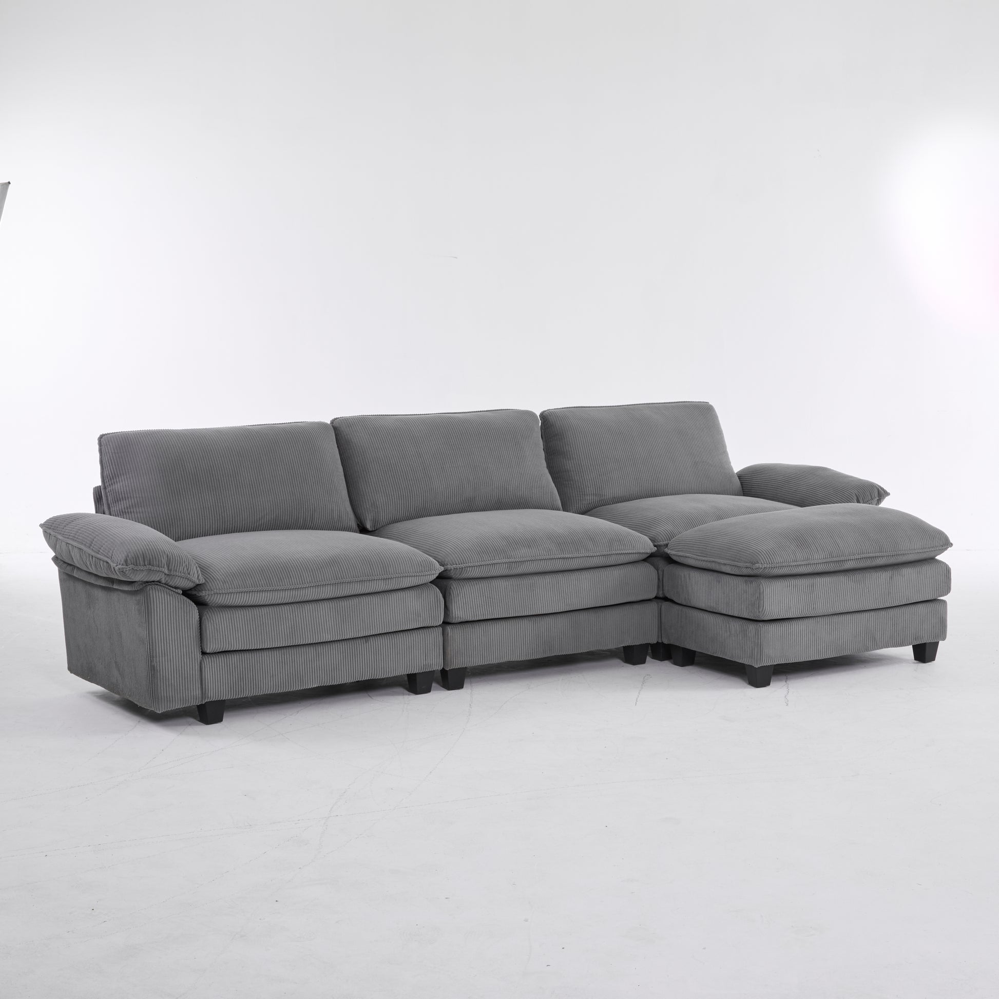 Modular Sectional Sofa With Movable Ottoman,L Shaped Corduroy Fabric Couch With High Supportive & Soft Sponges And Removable Ottoman, Sleeper Comfy Upholstered Furniture For Living Room Grey Grey