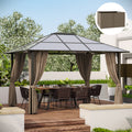 Outsunny 10' X 12' Universal Gazebo Sidewall Set With Panels, Hooks And C Rings Included For Pergolas And Cabanas, Dark Brown Brown Polyester