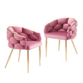Set Of 2 Luxury Handmade Accent Chair With Gold Legs, Modern Velvet Armchair For Living Room And Bedroom Pink Foam Velvet