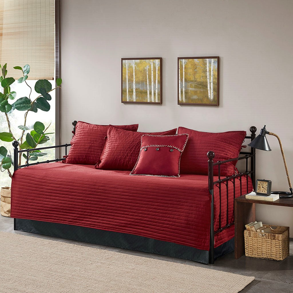 6 Piece Reversible Plaid Daybed Cover Set Red Daybed Red Microfiber