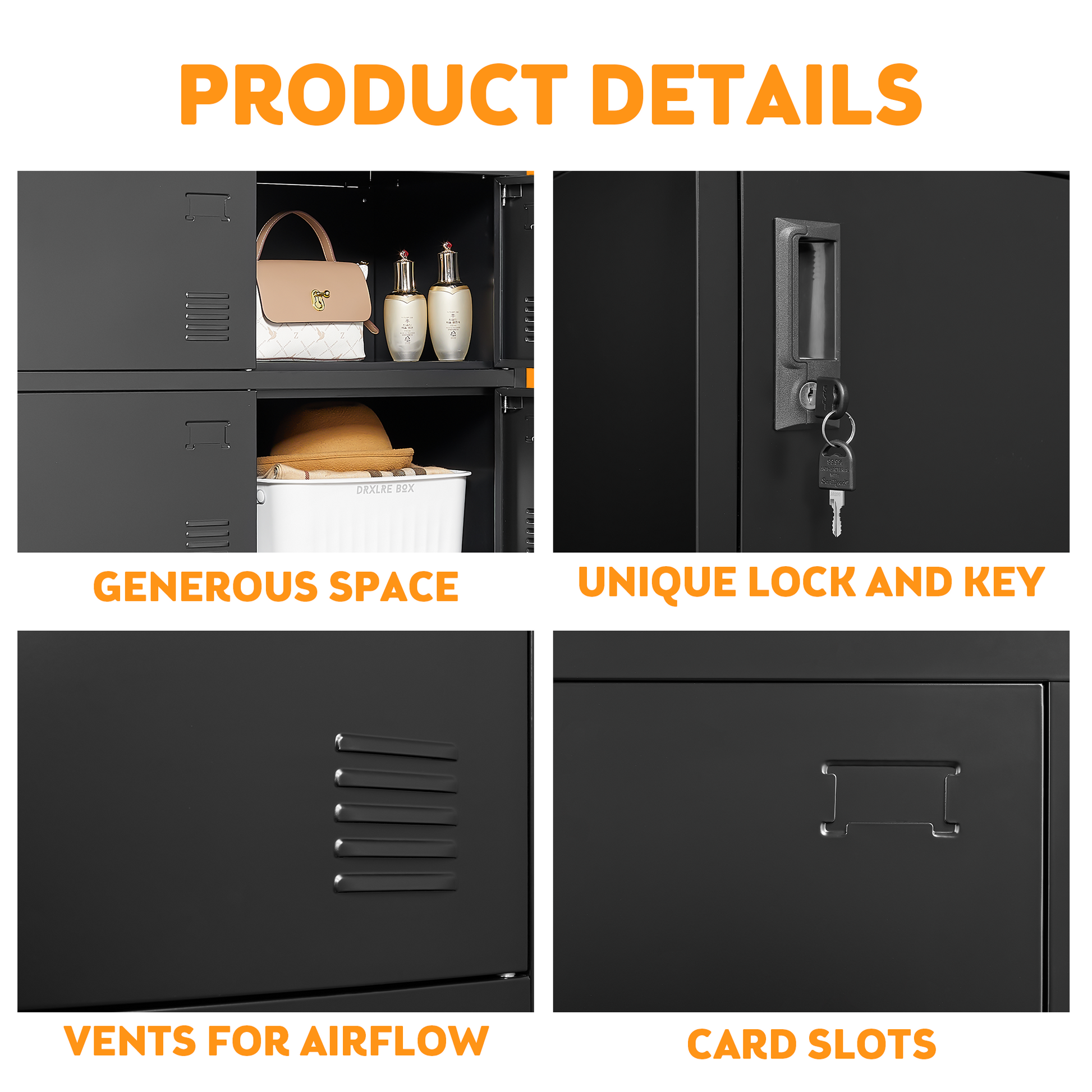 9 Door Employee Storage Locker, Metal Lockers For Office, Gym, School, And Homewith Card Slot Black Freestanding 5 Or More Spaces Powder Coated Black Gym Door Locks Modern Metal Metal