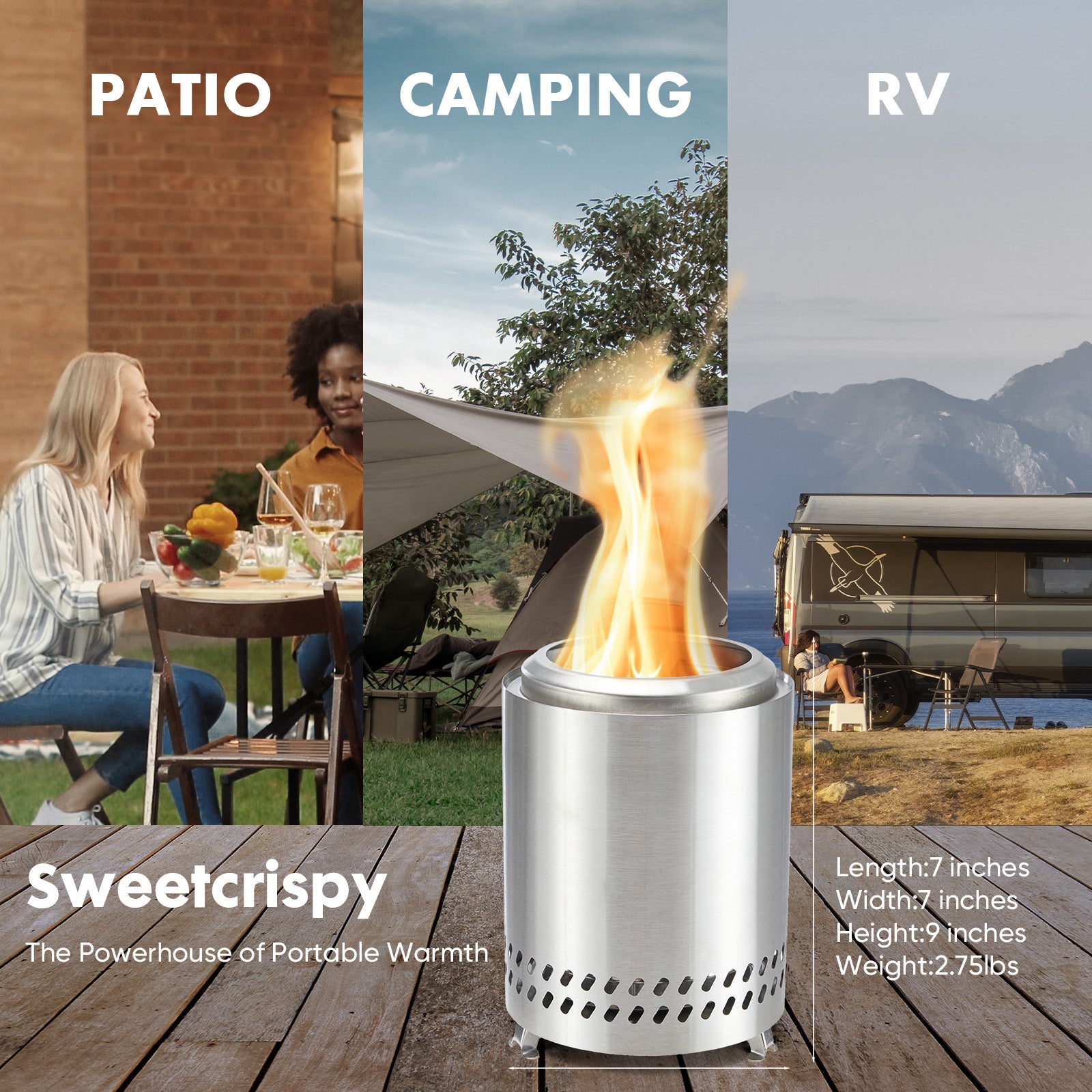 Smokeless Fire Pit, 304 Stainless Steel Tabletop Firepit Wood Pellets Burning Fire Pits For Camping, Bonfire, Low Smoke Portable Firepits For Outdoor Patio Backyard Silver Steel