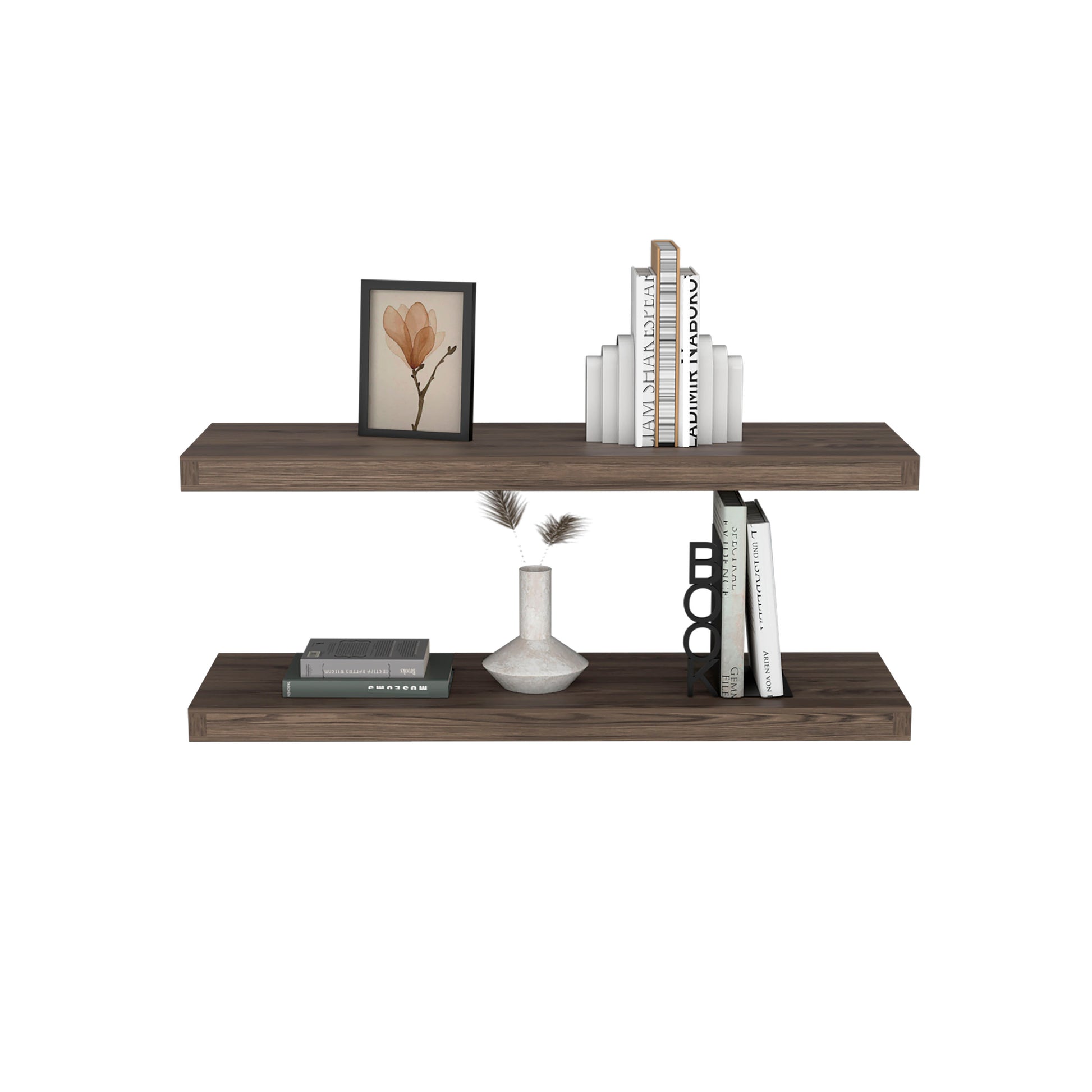 Ecco 31.5" Wide Floating Shelves Set Of 2, Shelves For Wall Decor For Bedroom, Bathroom Storage Shelves, Book Shelves For Living Room 2 Or Less Brown Primary Living Space Modern With Doors Particle
