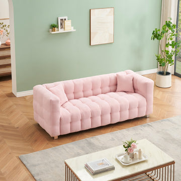 Pink Teddy Fleecesofa 80 Inch Discharge In Living Room Bedroom With Two Throw Pillows Hardware Foot Support Pink Polyester Blend 3 Seat