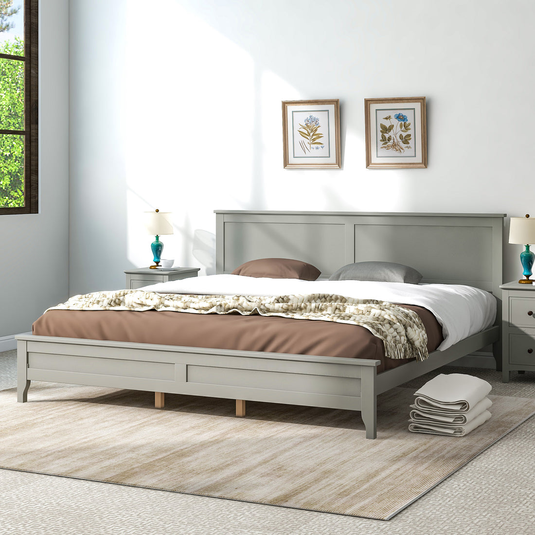 Modern Gray Solid Wood King Platform Bed Old Sku:Wf283526Aae King Gray Solid Wood
