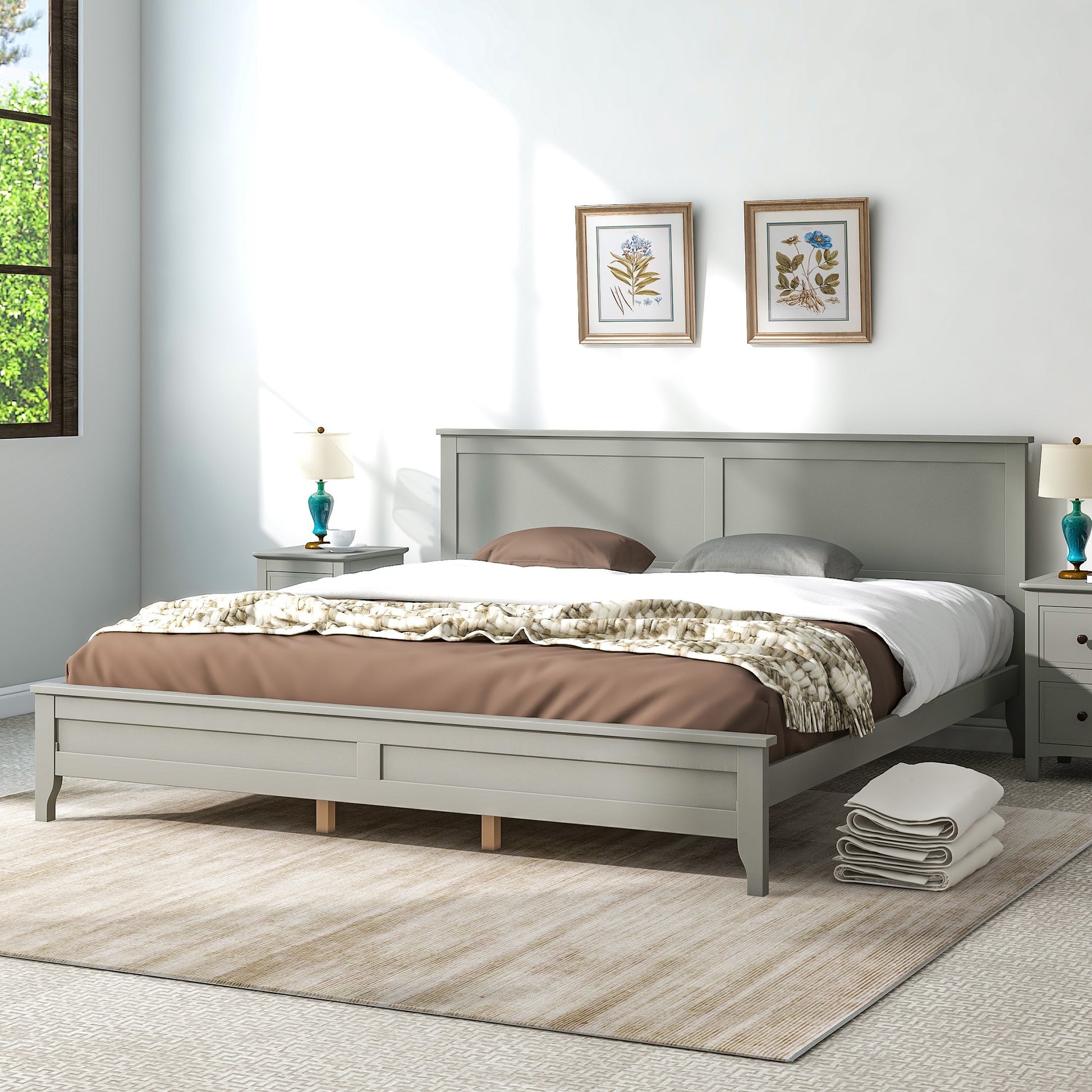 Modern Gray Solid Wood King Platform Bed Old Sku:Wf283526Aae King Gray Solid Wood
