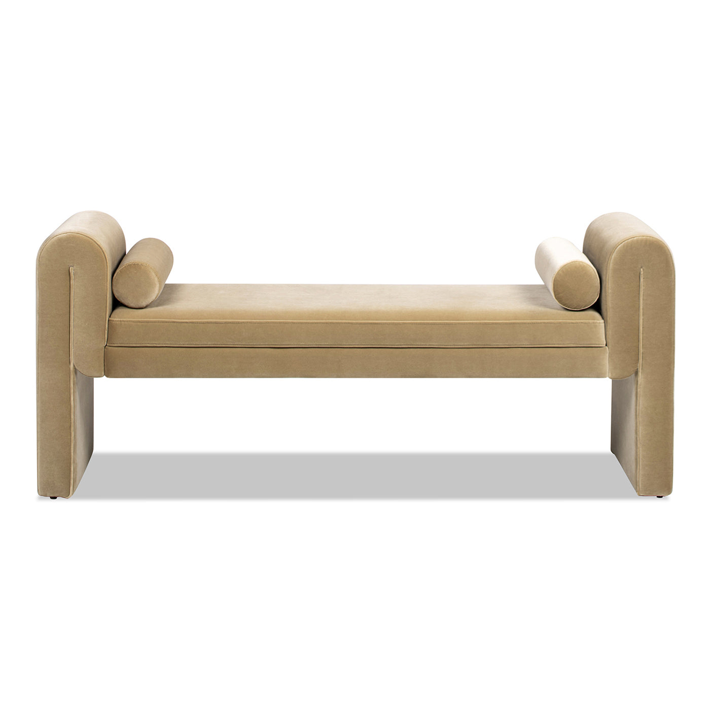 Mason 60.5" Arched Arm Bench With Bolster Pillows, Camel Brown Beige Performance Velvet Beige Foam Velvet