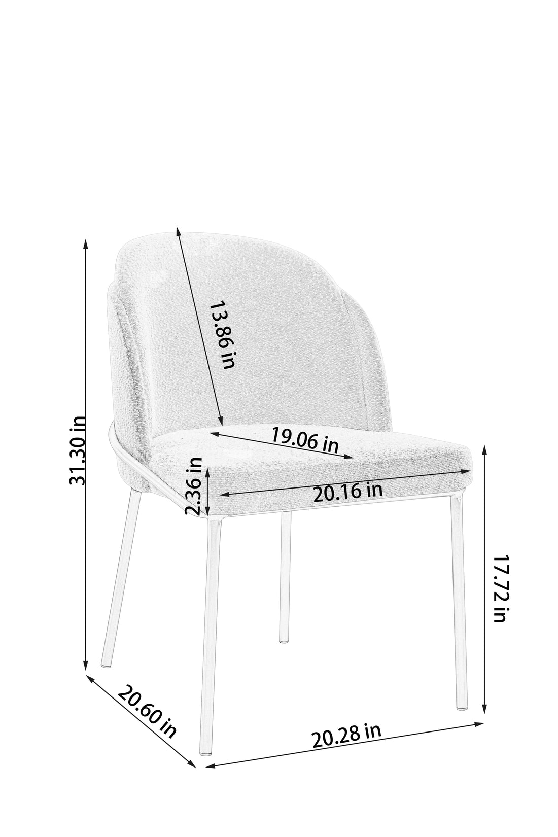 Set Of 2 Dinning Chair Antique White Fabric Metal