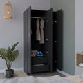 Ohio Armoire Wardrobe With 3 Doors, 2 Drawers, And 4 Tier Shelves Black Black Bedroom Particle Board