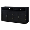 4 Door Classic Sideboard With Open Storage And Adjustable Shelves Perfect For Kitchens, Living Rooms Black Black Mdf