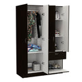 Armoire, Double Door Cabinet, One Drawer, Five Interior Shelves, Rod, Black White Multicolor Solid Wood Mdf Engineered Wood