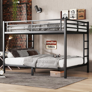 Metal Queen Over Queen Bunk Bed For Teens And Adults,Space Saving Noise Reduced No Box Spring Needed, Black Box Spring Not Required Queen Black Metal