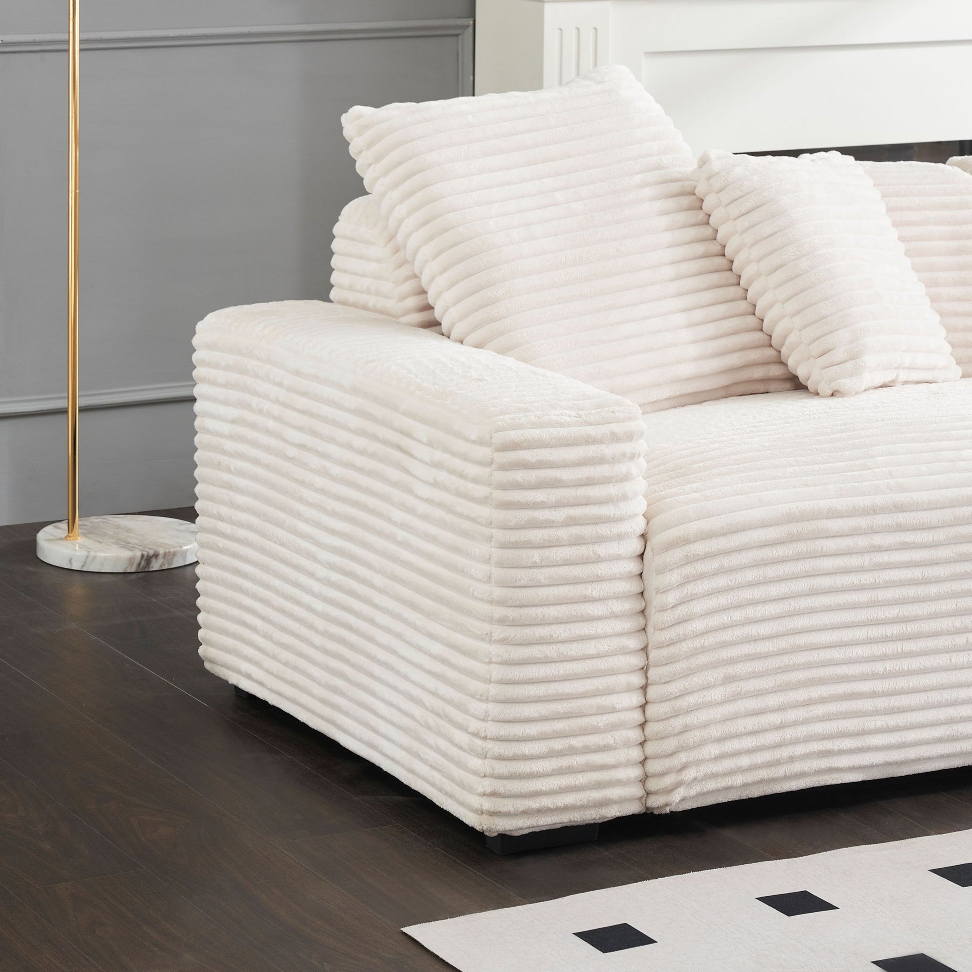 104.72 Inch 4 Seat Large Sofa With 4 Throw Pillows, Living Room Sofa Beige Corduroy Fabric Beige Corduroy 3 Seat