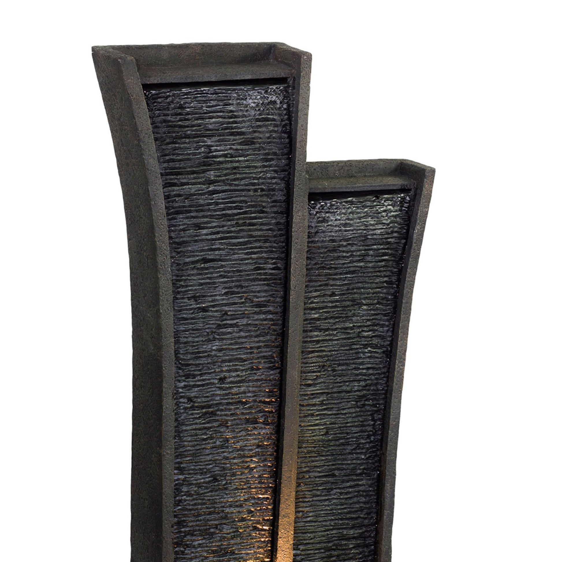 41.5" Tall Polyresin Indoor Outdoor Fountain With Led Light, Tower Design Grey Polyresin