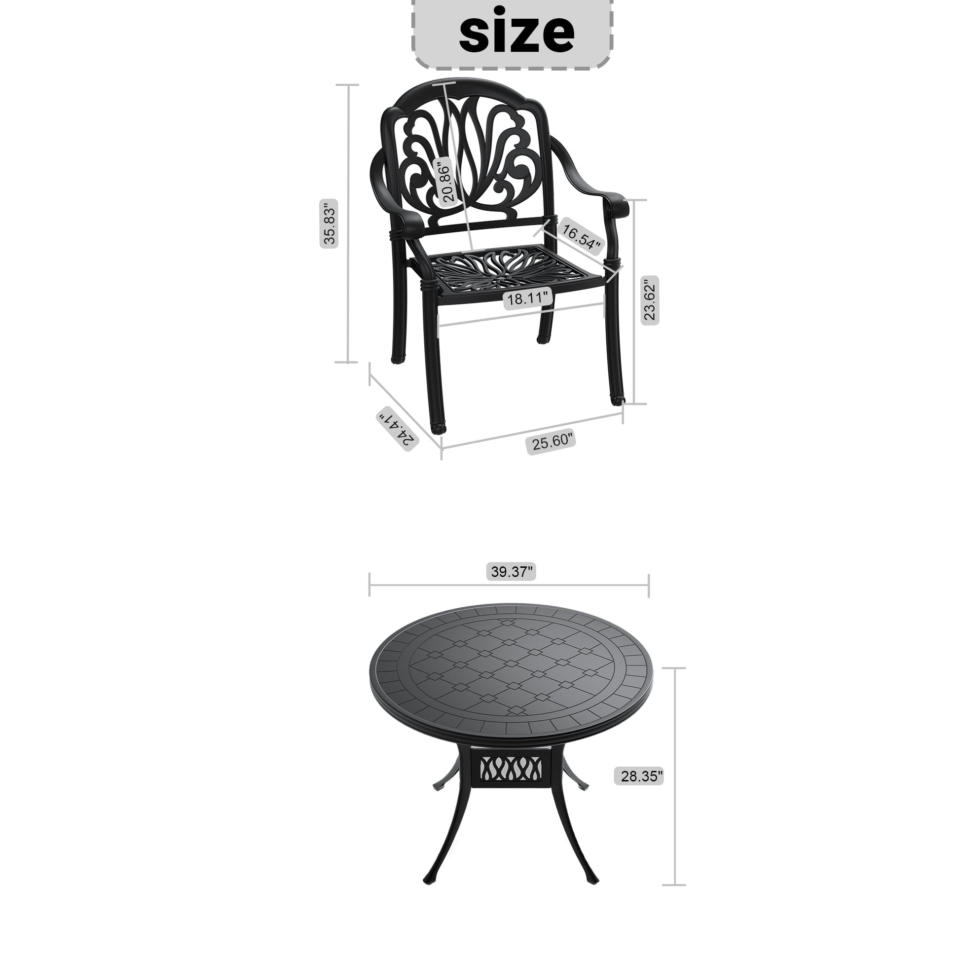 Cushions In Random Colors 3 Piece Set Of Cast Aluminum Patio Furniture With Cushions Yes Dining Set Black Seats 2 Rust Resistant Frame Water Resistant Cushion Garden & Outdoor Complete Patio Sets Aluminium