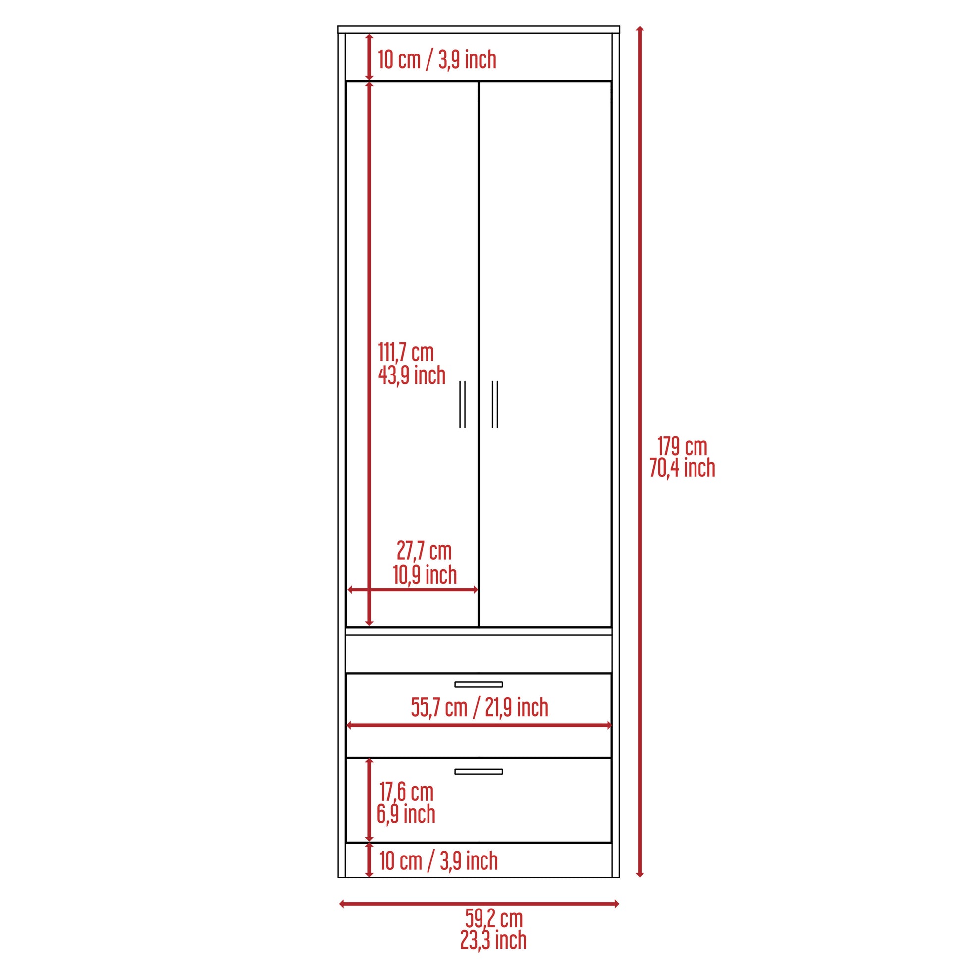 Lisboa Armoire, Rod, Double Door, Two Drawers, Metal Handles Black Particle Board Engineered Wood